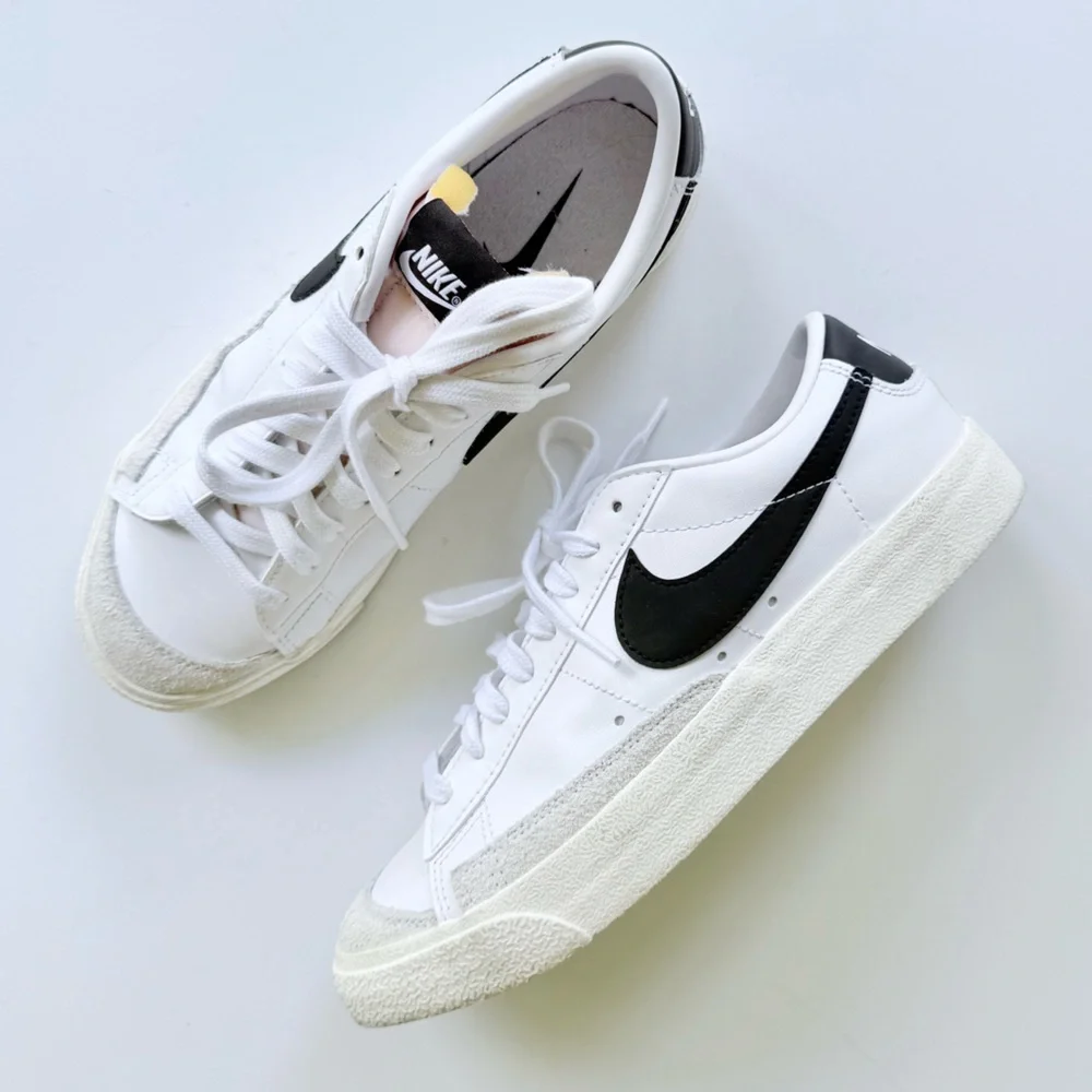 Nike Blazer ‘77 Low Platform Sneaker White Leather Black Gray Suede Size 9